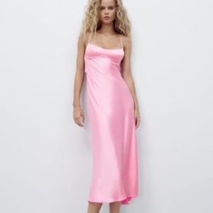 NWT Pink Zara Satin Effect Cutout Dress
